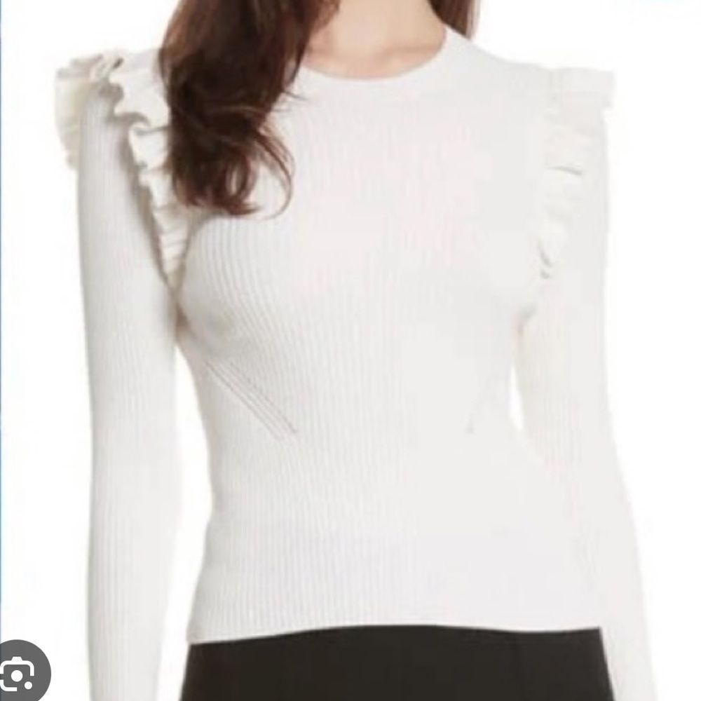 Cinq à Sept White Ruffle Sweater